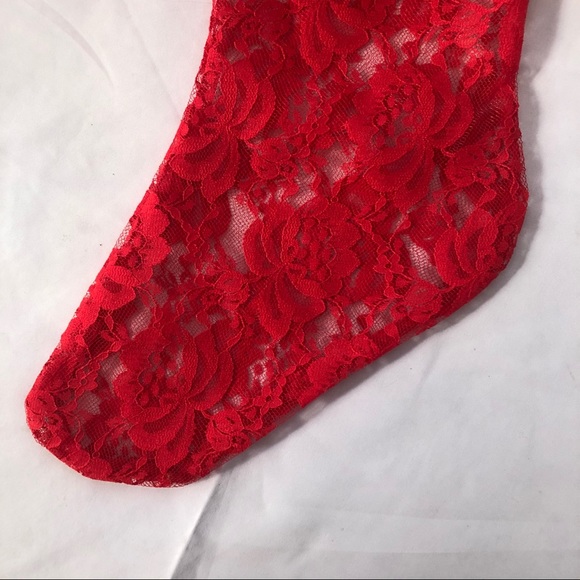 Vintage Red Sheer Lace Christmas Holiday Stocking with Bow - Picture 6 of 11